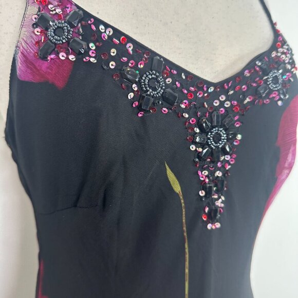 Midnight Velvet Black Asymmetrical Beaded Fairycore Whimsigoth Midi Dress Sz M - Picture 7 of 16